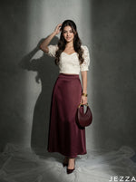 Load image into Gallery viewer, Wine Glide: Burgundy Satin Skirt 87341