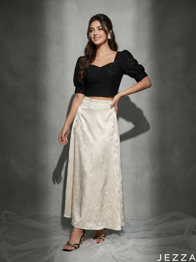 Ivory Flow: Off White Satin Skirt 87321