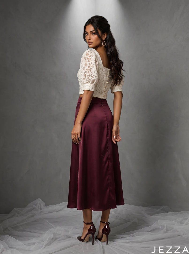 Velvet Wine: Burgundy Satin Skirt 87371