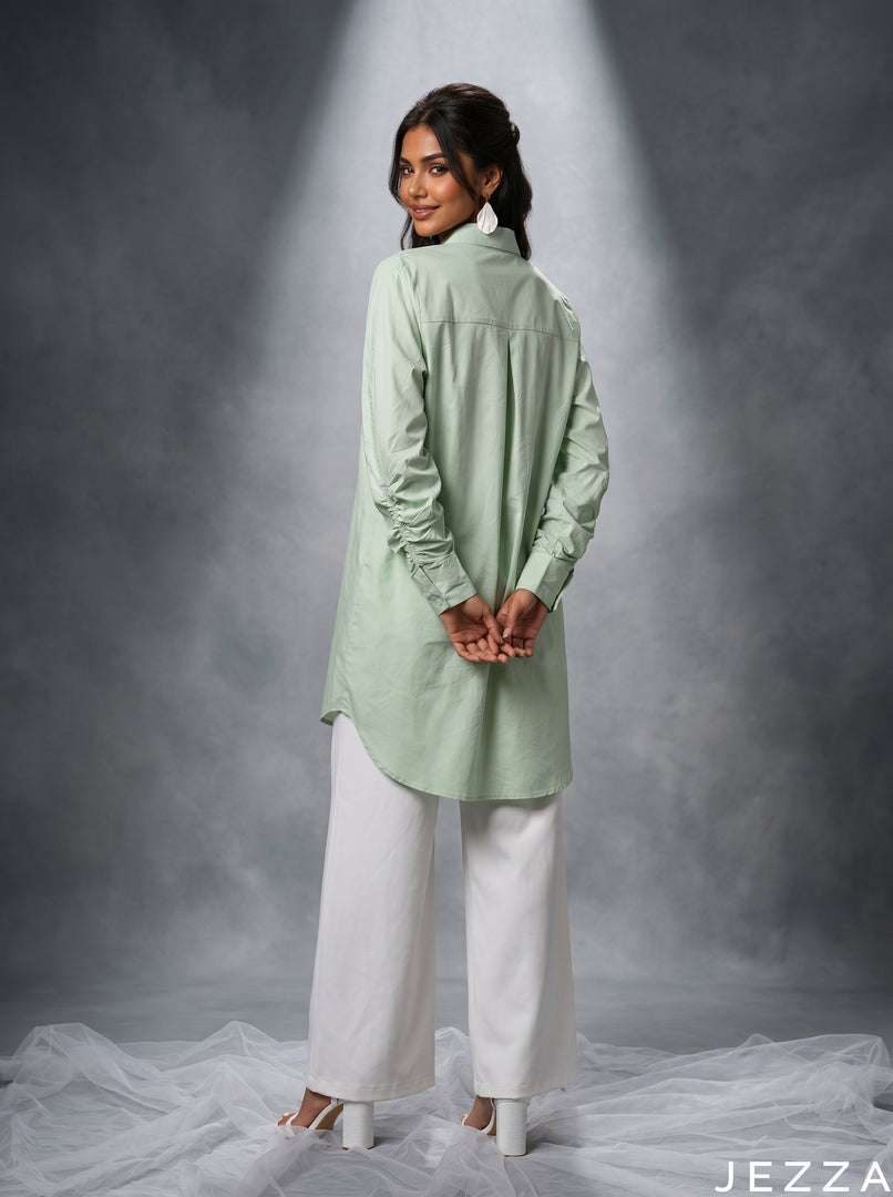 Fresh Utility: Light Green Poly Cotton Top 87131