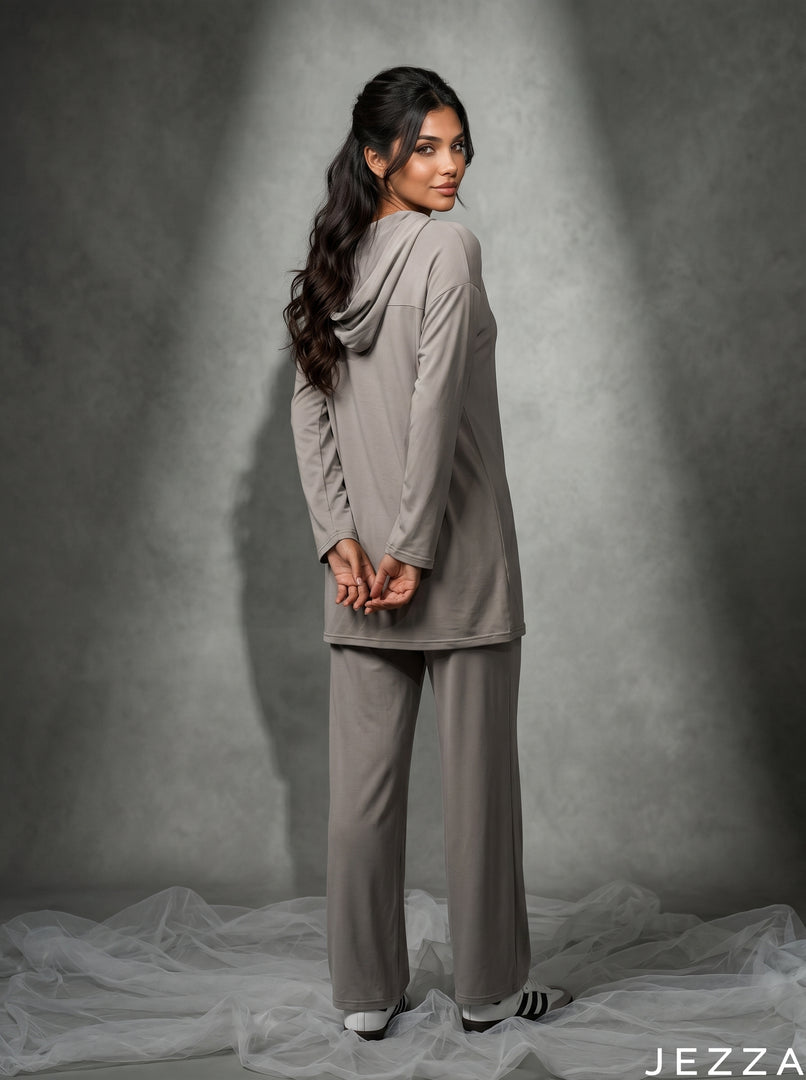 Urban Ease: Gray Jersey Hoodie Set 87442/81962