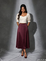 Load image into Gallery viewer, Velvet Wine: Burgundy Satin Skirt 87371
