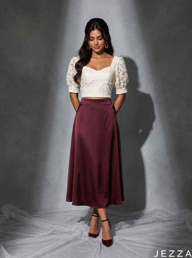 Velvet Wine: Burgundy Satin Skirt 87371