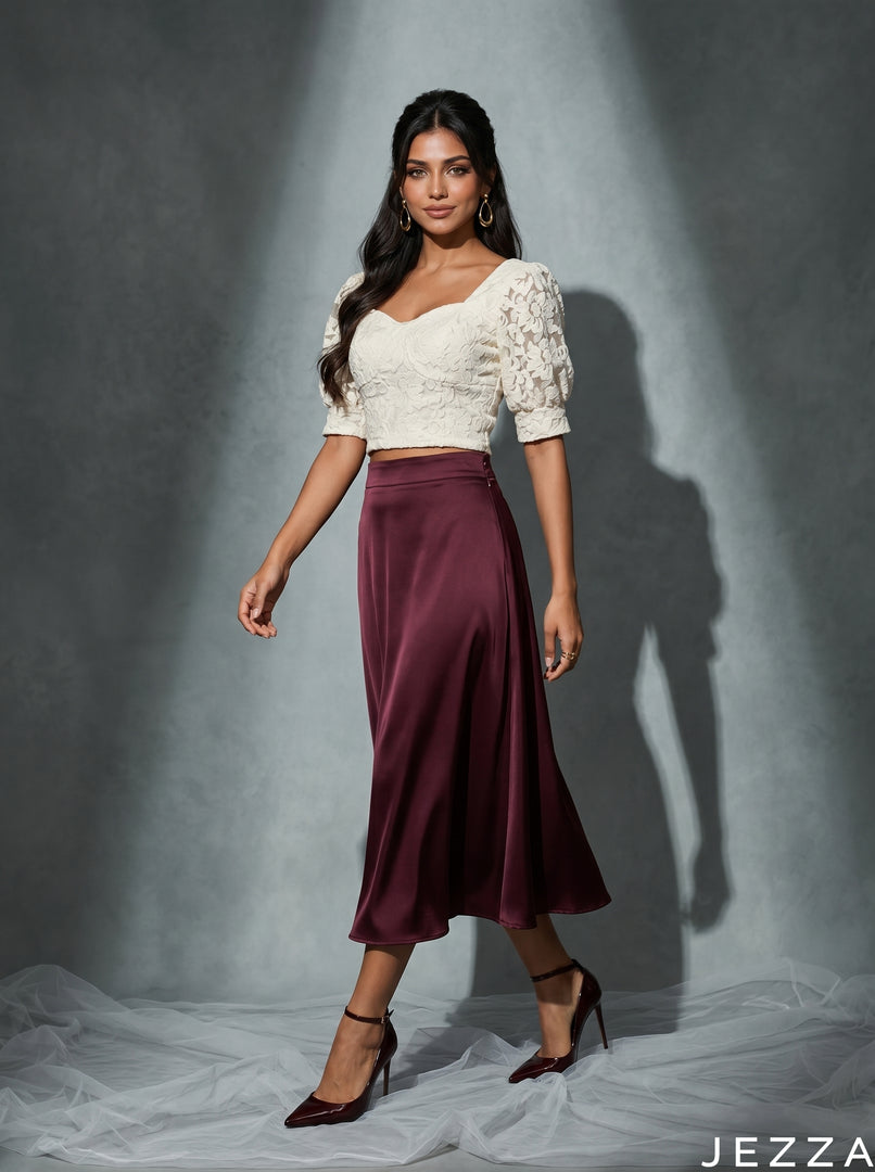 Velvet Wine: Burgundy Satin Skirt 87371