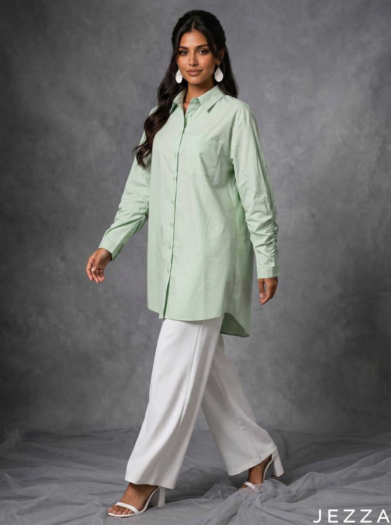 Fresh Utility: Light Green Poly Cotton Top 87131