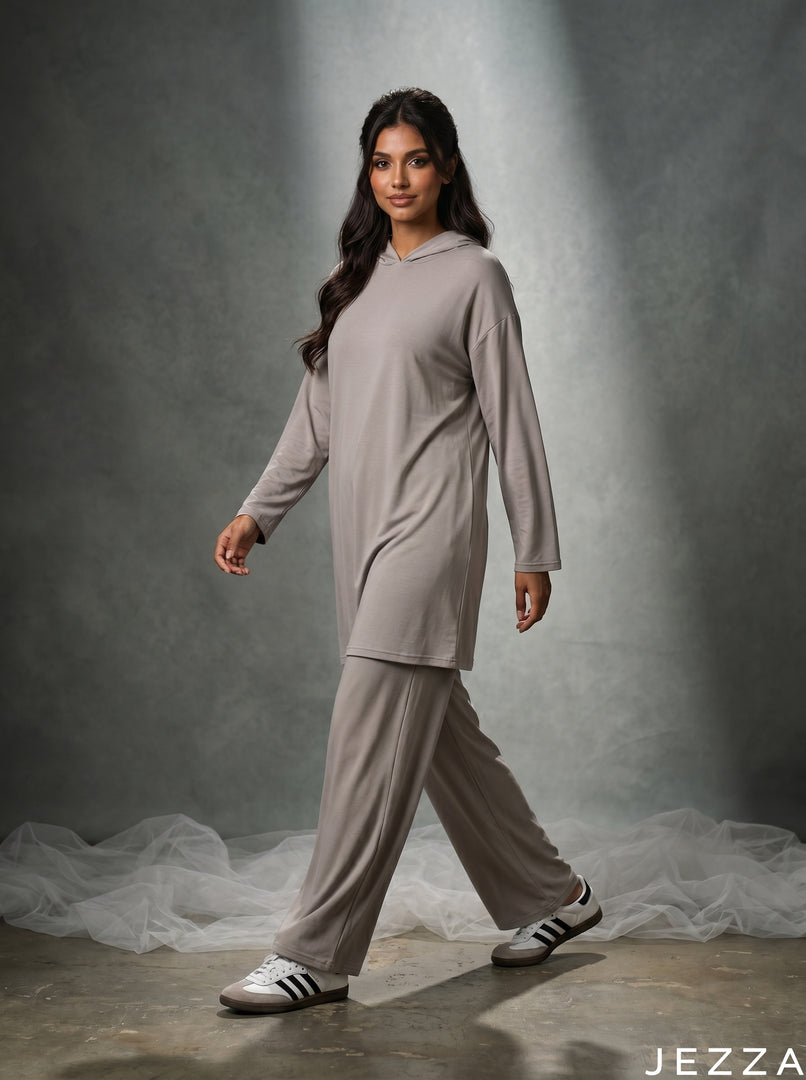 Urban Ease: Gray Jersey Hoodie Set 87442/81962