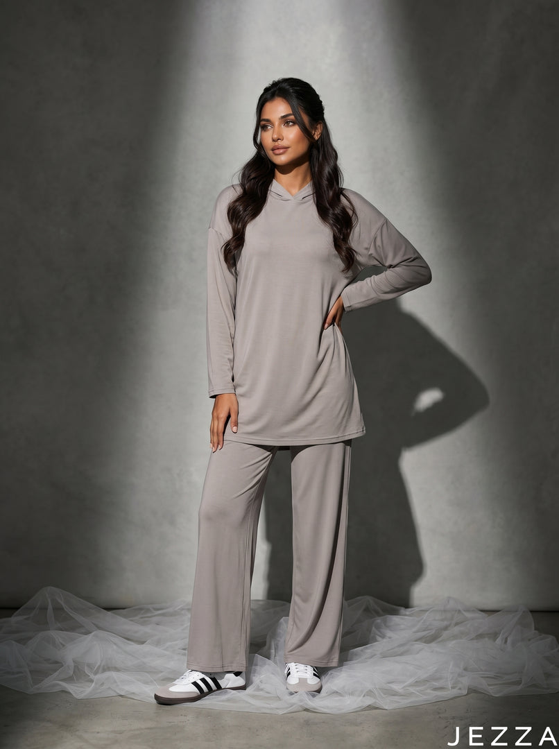 Urban Ease: Gray Jersey Hoodie Set 87442/81962