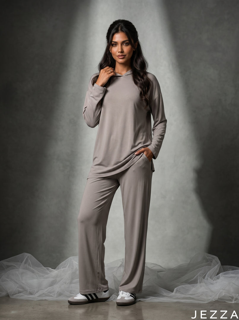 Urban Ease: Gray Jersey Hoodie Set 87442/81962