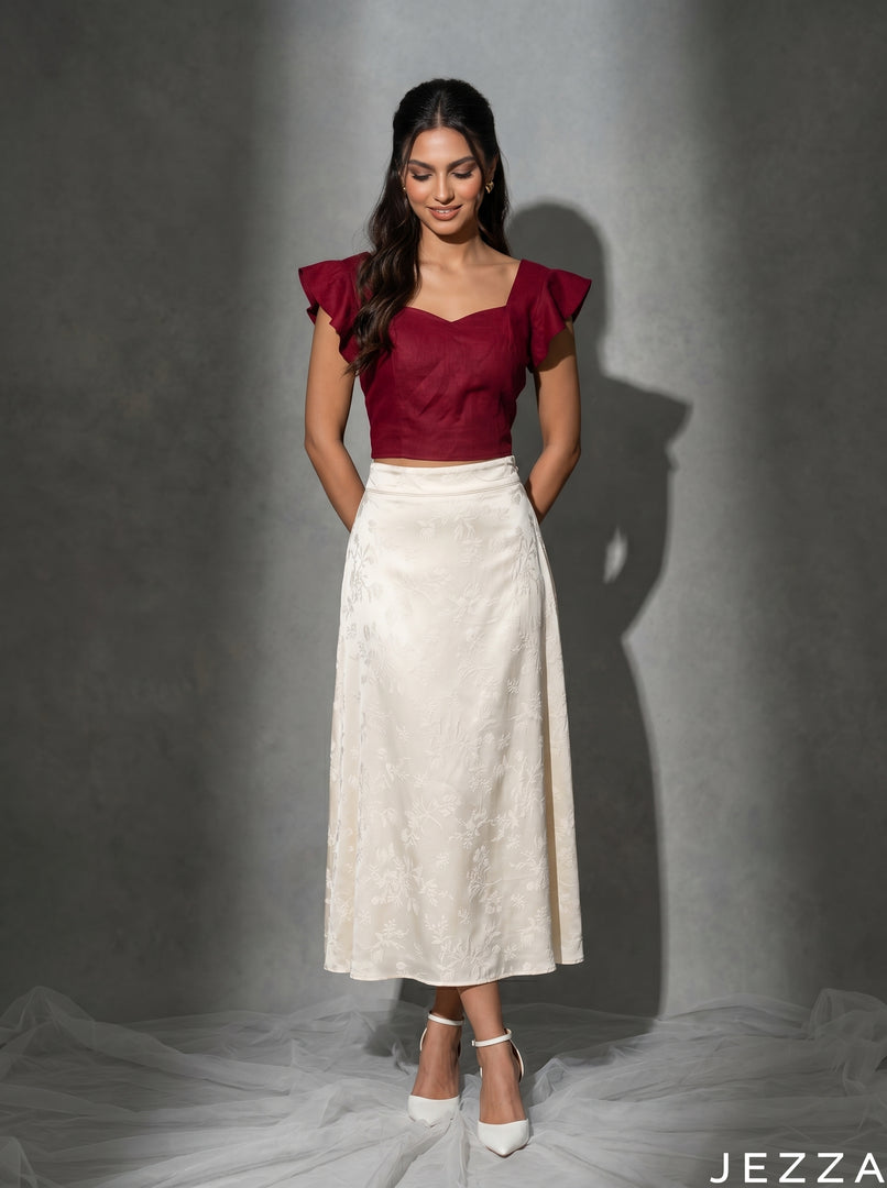 Soft Ivory Drift: Off White Satin Skirt 81741