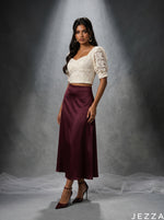 Load image into Gallery viewer, Velvet Wine: Burgundy Satin Skirt 87371