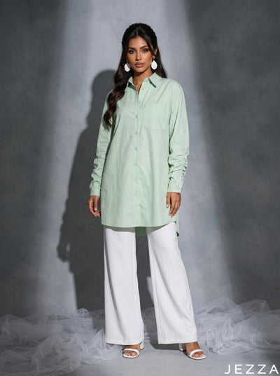 Fresh Utility: Light Green Poly Cotton Top 87131