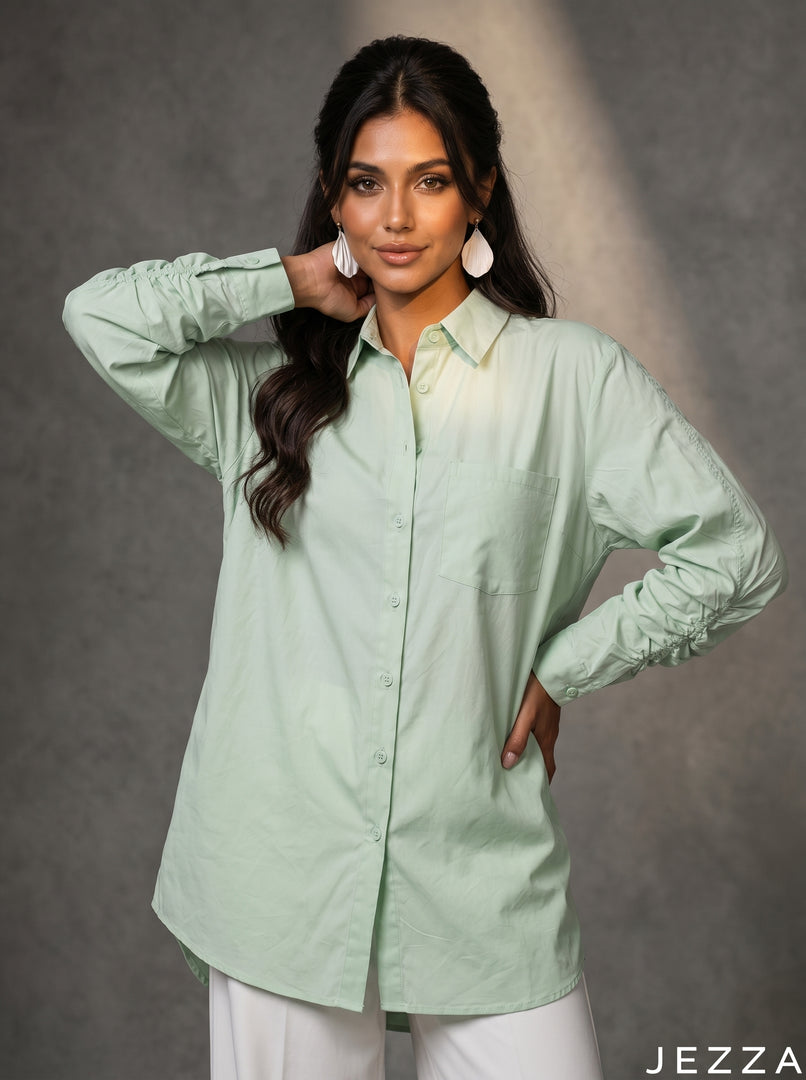 Fresh Utility: Light Green Poly Cotton Top 87131