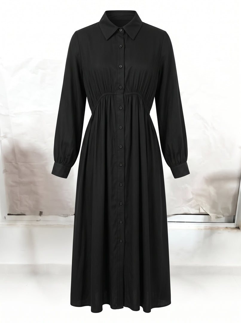 Black Collared Midi Dress 87934