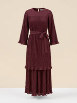 Load image into Gallery viewer, Maroon Pleated Flow Dress 92381