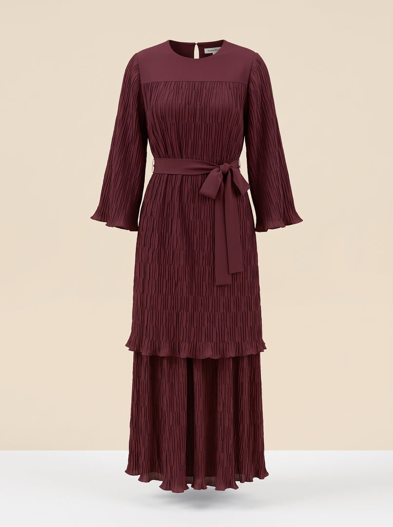 Maroon Pleated Flow Dress 92381