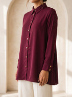 Load image into Gallery viewer, Maroon Collared Below Hip Top 90051