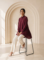 Load image into Gallery viewer, Maroon Collared Below Hip Top 90051