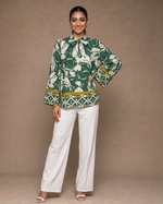 Load image into Gallery viewer, Geometric Tie: Poly Cotton Hip Top 92121
