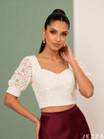 Load image into Gallery viewer, Sheer Ivory: Off White Organza Crop Top 87271