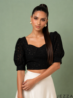 Load image into Gallery viewer, Noir Veil: Black Organza Crop Top 87291