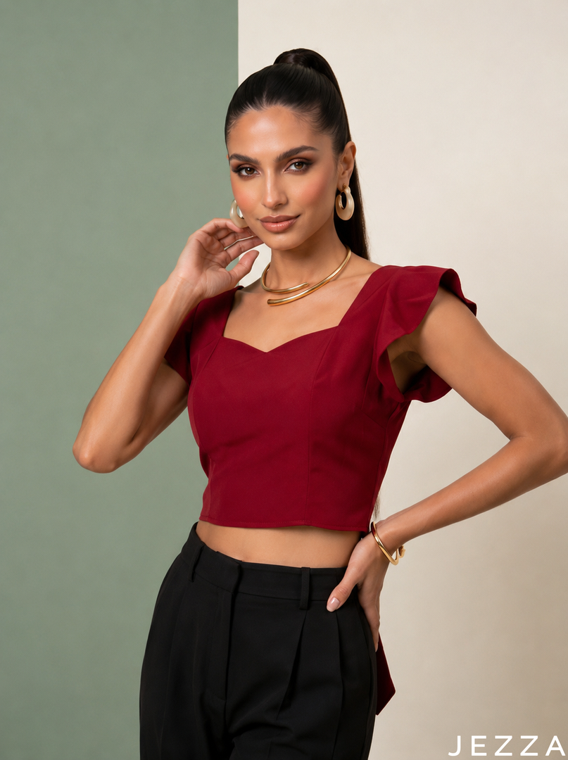Scarlet Charm: Red Cotton Crop Top 86931