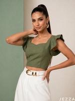 Load image into Gallery viewer, Verdant Romance: Fern Cotton Crop Top 86932