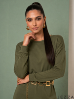 Load image into Gallery viewer, Olive Horizon: Rib Knit A-Line Dress 77212