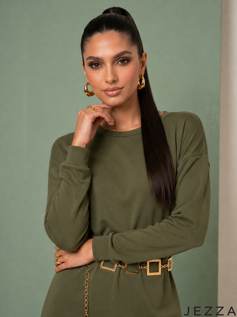 Olive Horizon: Rib Knit A-Line Dress 77212