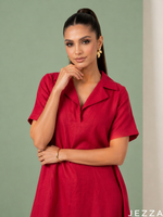 Load image into Gallery viewer, Scarlet Ease: Red Slub Polycotton Dress 82891