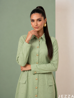 Load image into Gallery viewer, Verdant Sheen: Tea Green Brocade Dress 87843