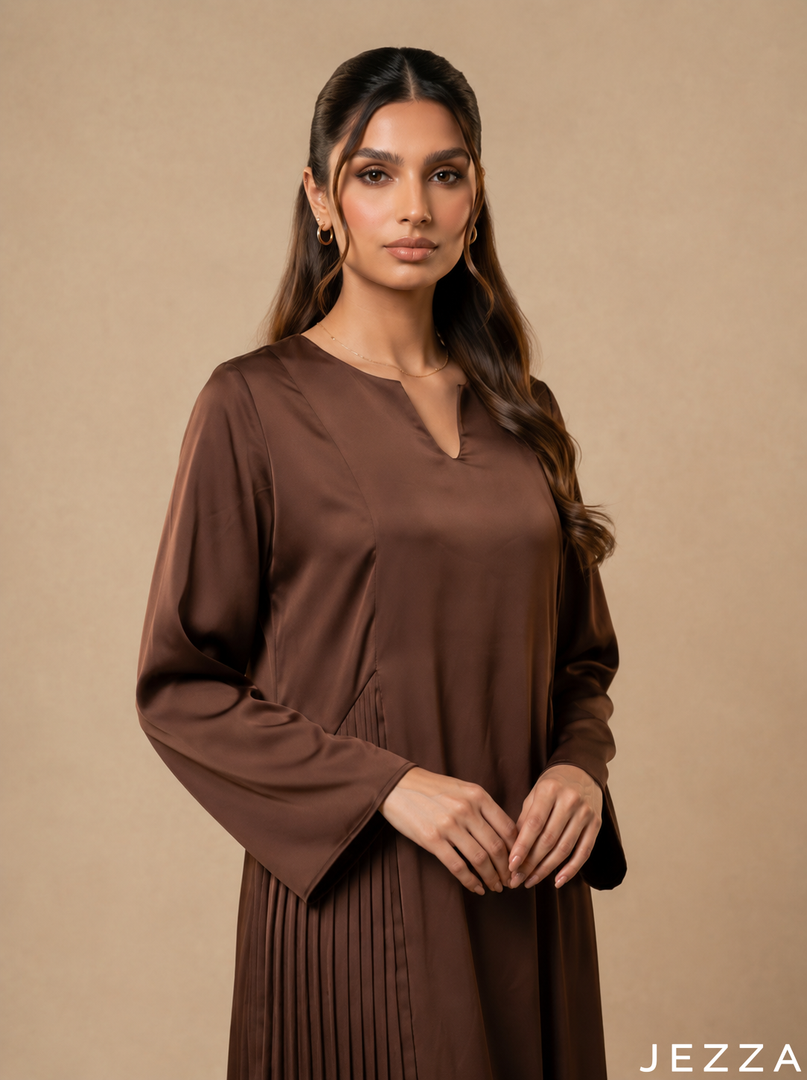 Coffee Glow: Satin A-Line Maxi Dress 77931