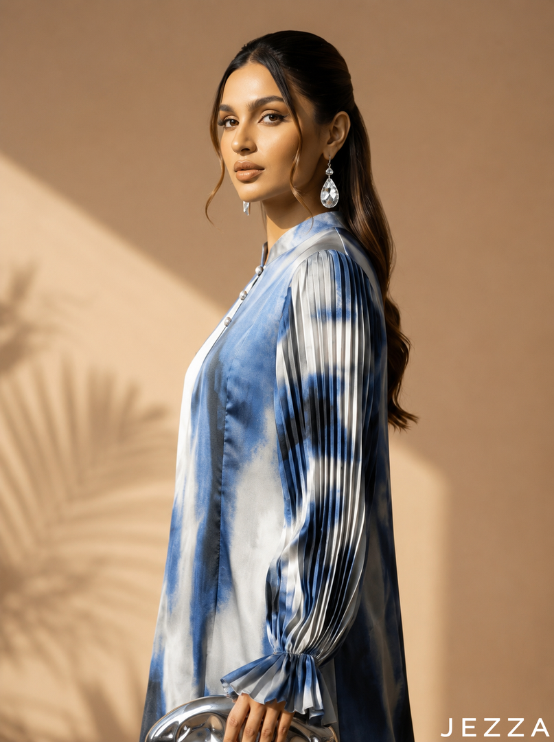 Azure Wash: Satin A-Line Maxi Dress 86642