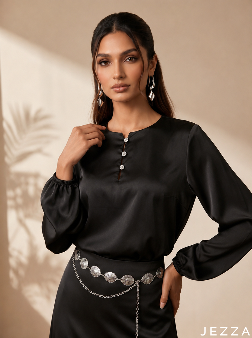 Noir Satin: Skirt & Top Set 82371