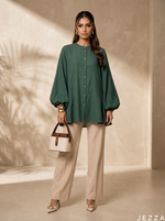 Load image into Gallery viewer, Rustic Refinement: Forest Green Slub Cotton Top 81192