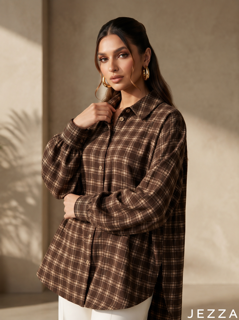 Soft Structure: Blurred Plaid Knee Top 87022
