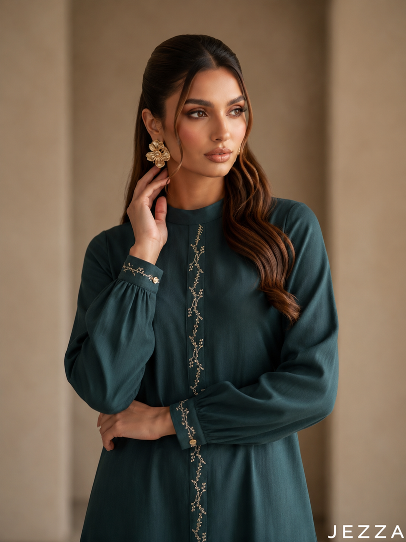 Deep Terrain: Jungle Green A-Line Dress 82761