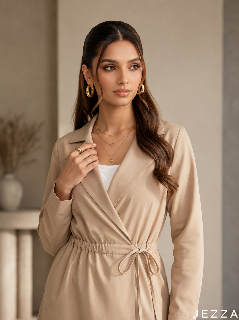 Sandstone Ease: Beige Midi Top 78032