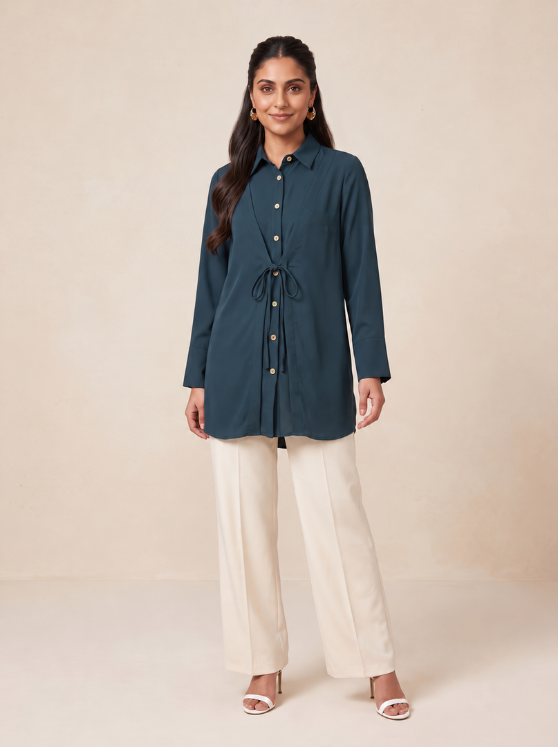Deep Teal Collared Top 90012