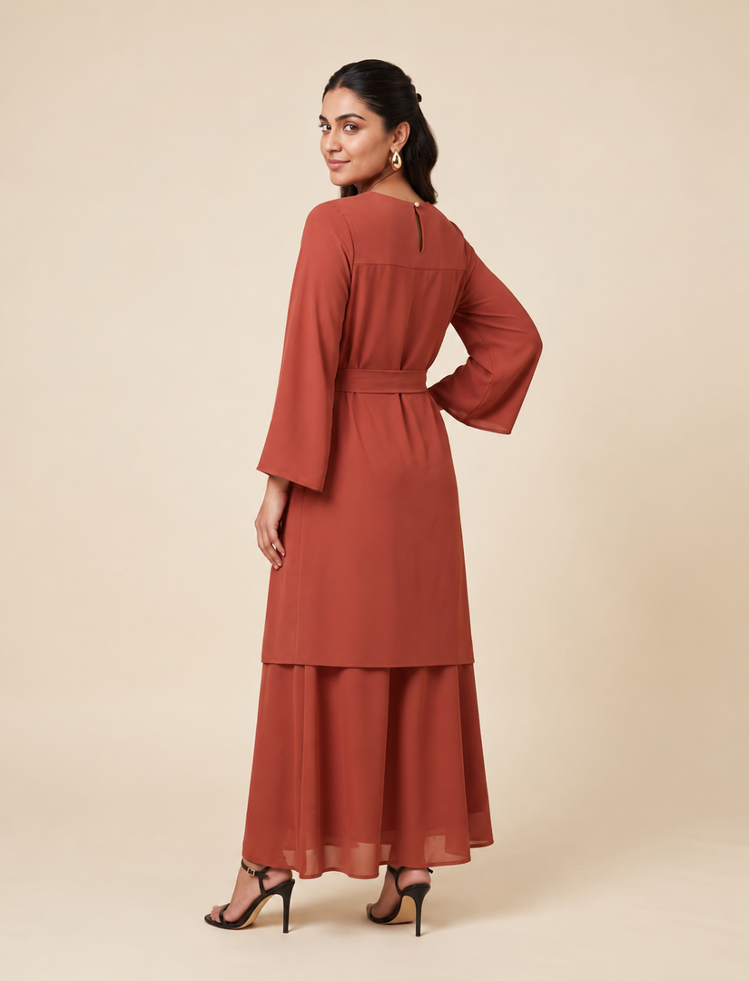 Burnt Orange Classic Long Dress 93342