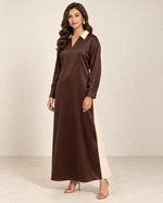 Load image into Gallery viewer, Satin Contrast Panel Relaxed Chocolate Brown &amp; Cream Maxi Dress 92361