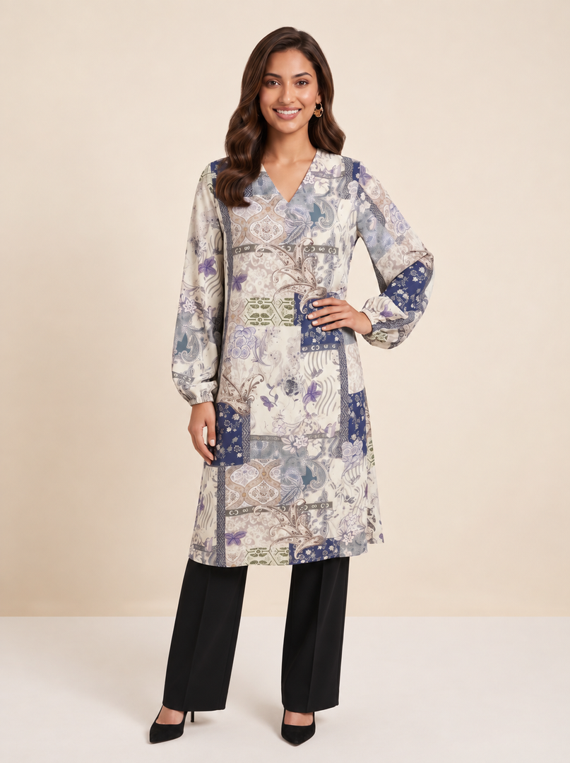 Patchwork V-Neck Top 91651