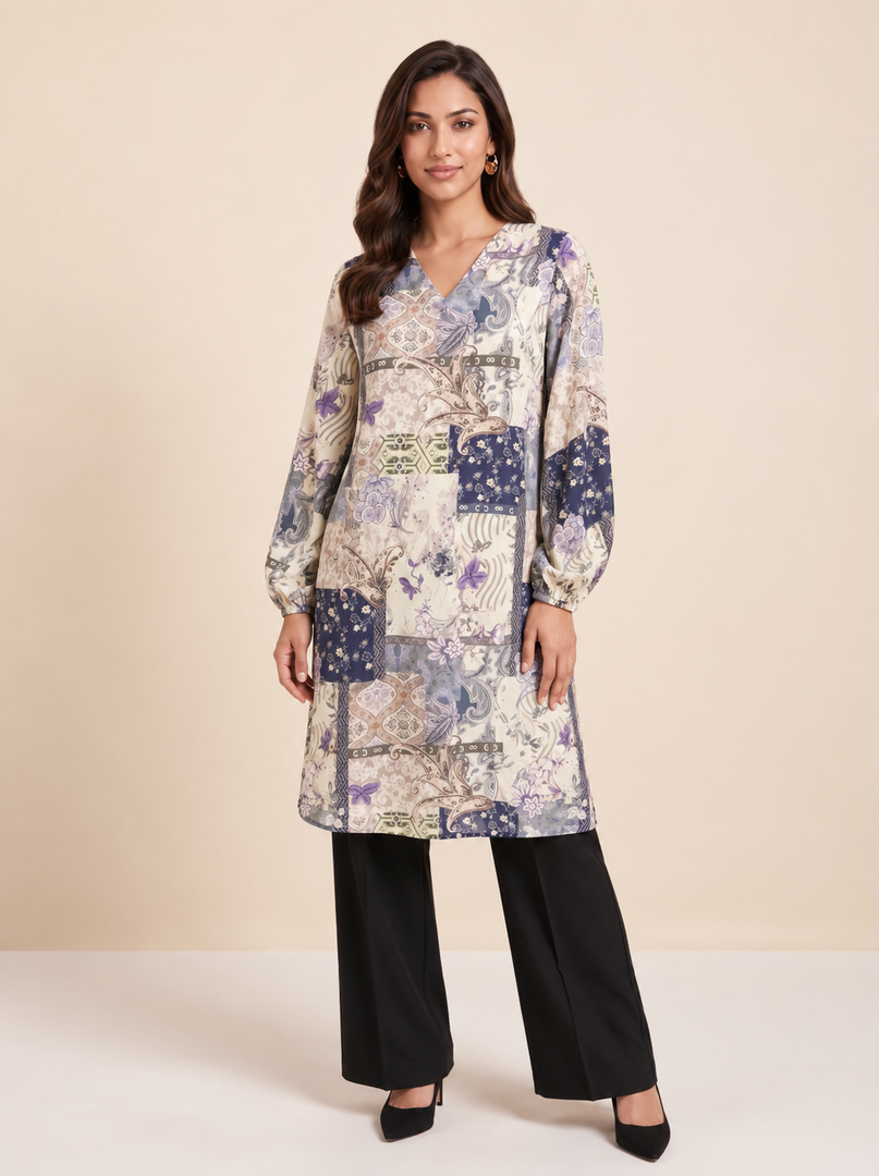 Patchwork V-Neck Top 91651
