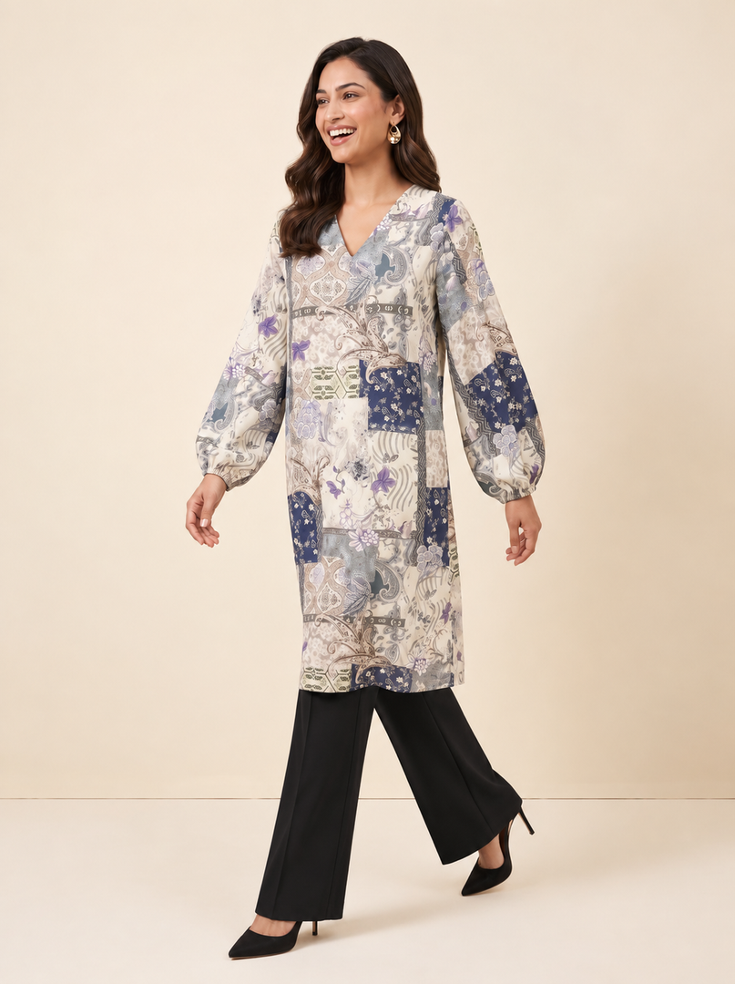 Patchwork V-Neck Top 91651