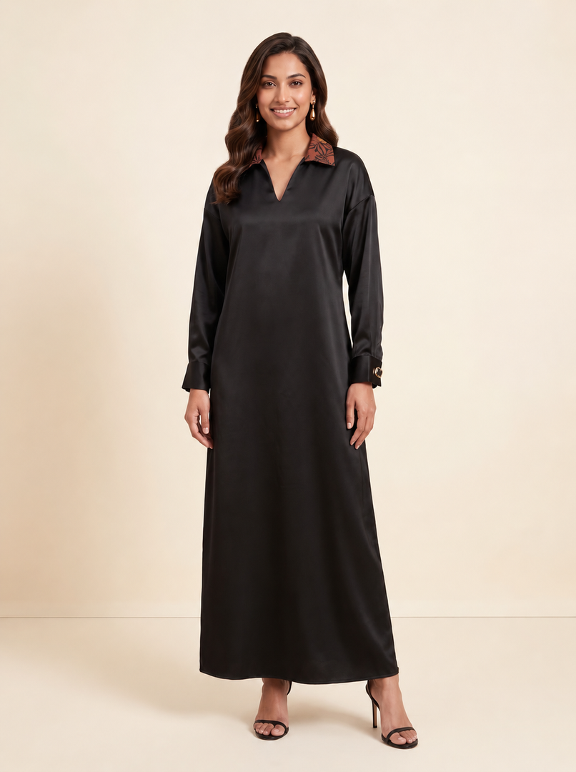 Satin Contrast Panel Relaxed Maxi Dress 89981
