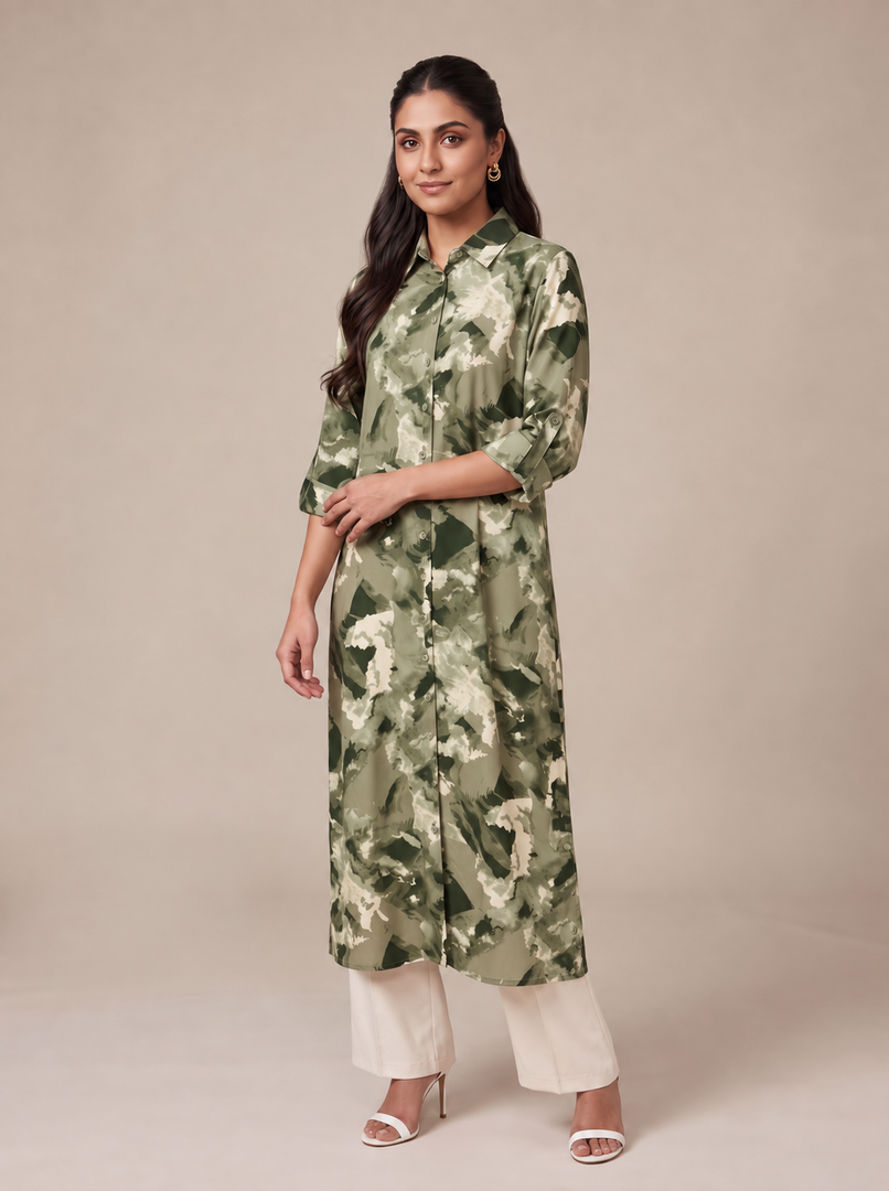 Abstract Collared Midi Top 92761