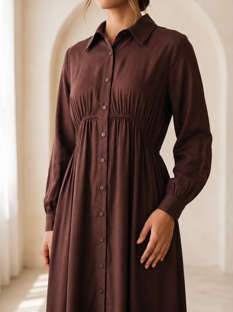 Carob Brown Collared Midi Dress 87938