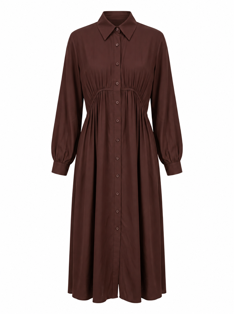 Carob Brown Collared Midi Dress 87938