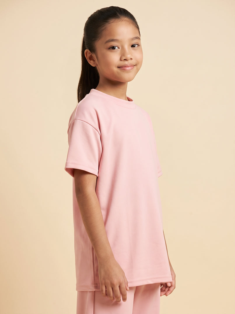 Rib Round Neck Light Pink T-Shirt 87962