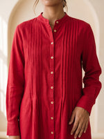 Load image into Gallery viewer, Red Mandarin Collar Midi Top 79721