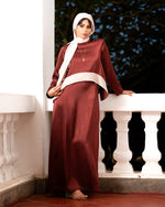 Load image into Gallery viewer, Crushed Satin Color-Block Long Sleeve Maxi Dress 59761